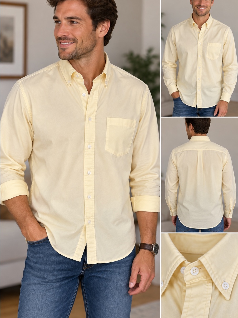 Lands' End Men's Pale Yellow Button-Down Shirt